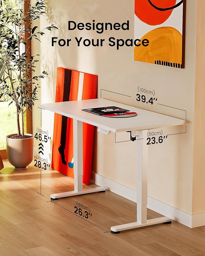 Ergear Height Adjustable Electric Standing Desk, 40 x 24 Inches Sit Stand up Desk, Memory Computer Home Office Desk (White)