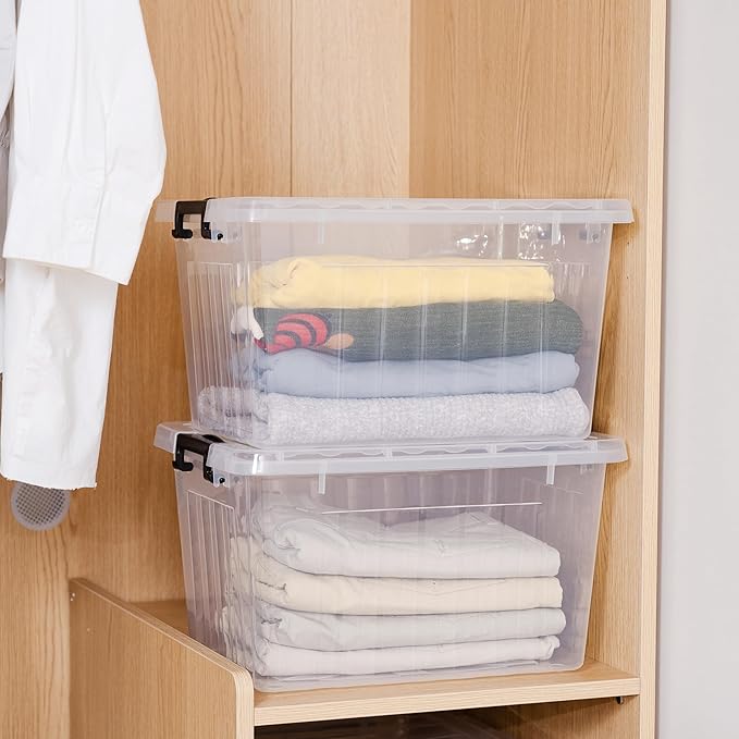 Citylife 22 QT Clear Plastic Storage Bins with Lids Stackable and Nestable Storage Boxes with Lids Large Plastic Storage Containers for Garage, Closet, Kitchen, 2 Packs