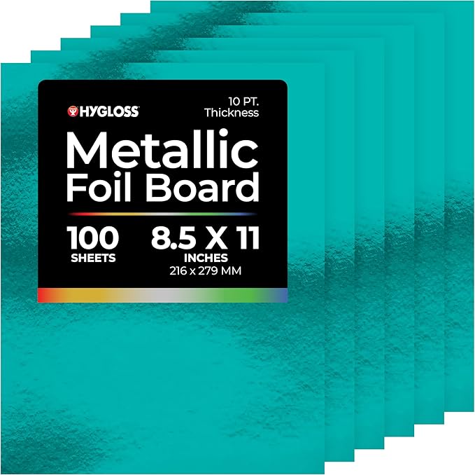 Hygloss Metallic Cardstock Sheets – 100 Shiny Light Blue Sheets, 8.5” x 11” - Sturdy 10 pt. – Metallic Foil Board Paper for Crafts, Scrapbooking, Posters & Decorations