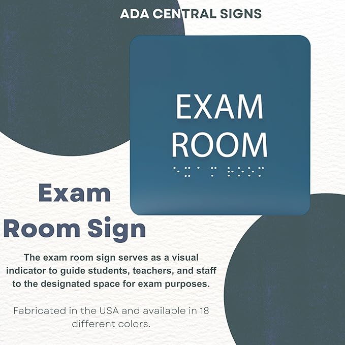 ADA CENTRAL SIGNS - 6" X6" Exam Room Sign - ADA Compliant Tactile Graphics Grade 2 Braille Text Acrylic Wall Signs - Educational Institution Directional Assistance Test Center Door Sign for Schools