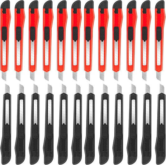 24 Pack Box Cutters, 9mm Razor Knife, Push-Sliding Button, Box Cutter Retractable, Break-off Utility Knife, Box Opener Tool for Office, Home, School, Art DIY