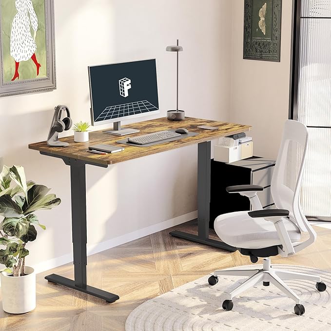 FLEXISPOT E6 3-Stage Dual Motor Electric Standing Desk 55 x 28 Sit Stand Up Desk, Holds 220 lbs, Adjustable Height w/Memory Presets, One-Piece Special Walnut Desktop & Black Frame, Ships in 2 Boxes