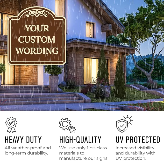 Custom Decorative Sign, Personalized Metal Sign for Business, Driveway, Home, Airbnb, Office Door Plaque, Brown Background Sign, 8x8 Inches, ACM, Fade Resistant, Made in USA by Sigo Signs