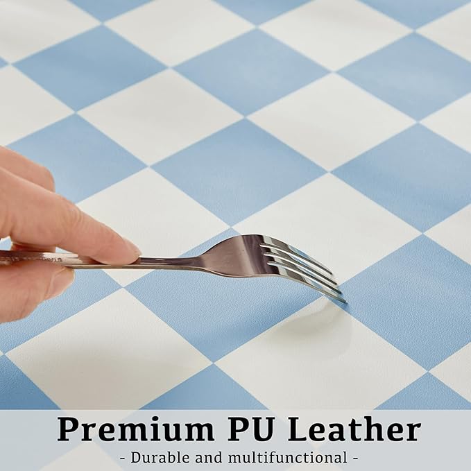Ohocut Checkered Desk Mat, Large Cute Aesthetic Retro PU Leather Computer Laptop Desk Mat, Non-Slip Waterproof Mouse Keyboard Pad, Desk Writing Mat for Work/Home (Blue, 23.6" x 13.7")