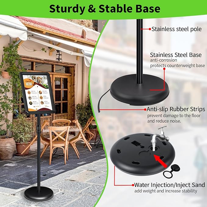 INNOVSIGN 2Packs Adjustable Pedestal Sign Holder Stand 8.5''x11'', Floor Standing Poster Sign Stand for Vertical/Horizontal View Sign stand,Outdoor/Indoor Standing Sign Holders(Black, Round)
