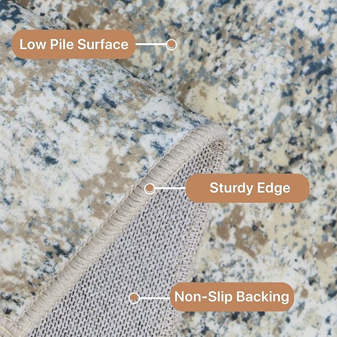 GENIMO Washable Area Rugs for Living Room, 10x12 Modern Non Slip Rugs, Low Pile Lightweight Soft Print Rug for Bedroom, Dining Room, Home Office, Blue Grey Beige