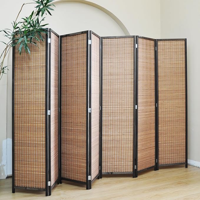 Furnnylane 7 Panel Bamboo Room Divider - Folding Screen for Room Separation, 67" H x 107.5" W