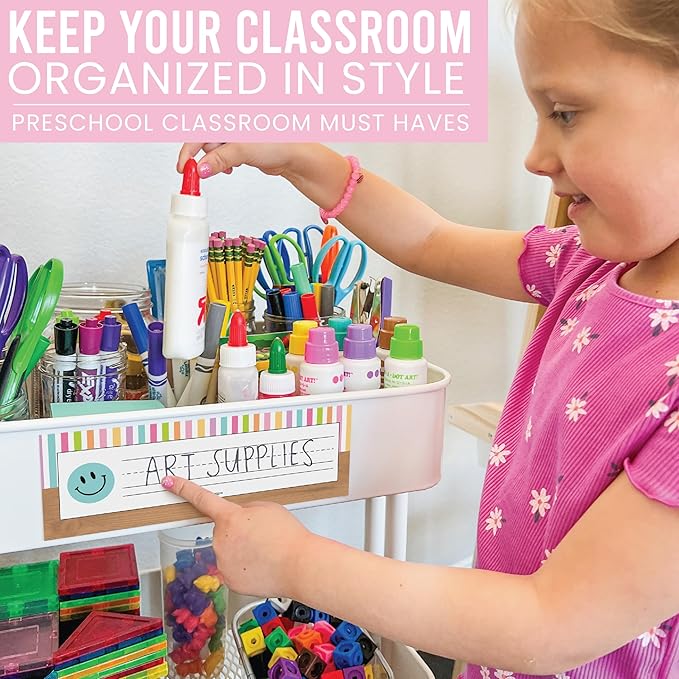 Desk Name Tags for Classroom -25 Student Name Plates for Classroom Kindergarten, Preschool, 1st, 2nd & 3rd Grade, 9x3 Teacher Nameplates for Student Desks & Cubbies, Smiley Nametags