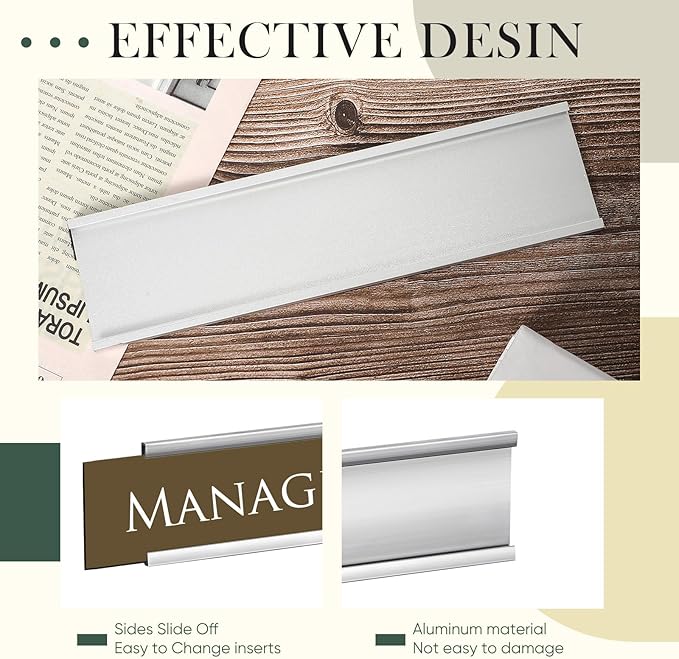 Leifide 24 Pack Name Plates for Doors, 2 x 8 Inches Aluminum Office Name Plate Holder for Wall, Meeting Room, Office, Business Department, Desk, Warning Area