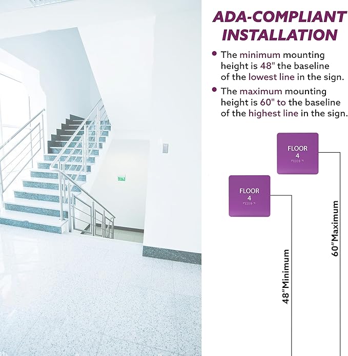ADA CENTRAL SIGNS - 6" X6" Floor 4 Sign - ADA Compliant Tactile Graphics Grade 2 Braille Text Acrylic Wall Signs - Directional Assistance, Floor Number Safety Sign for Office, school Hospital, Apartment