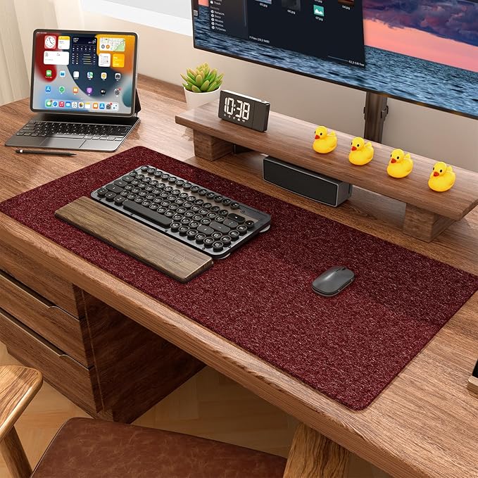 Auhoahsil Felt Desk Mat, Minimalist Large Mouse Pad XXL 35.5 x 15.7 in, Desk Matt for Desktop, Keyboard, Laptop, Computer, Office, Work from Home, Gaming, Red