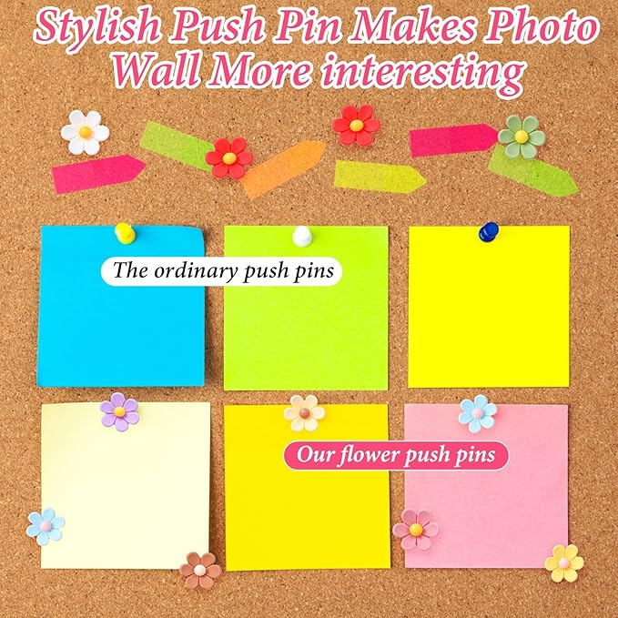 50Pcs Flower Push Pins for Cork Board Decorative Cute Push Pins for Bulletin Board Floral Wall Thumb Tacks for Corkboard Flower Pushpin for Bulletin Boards Wall Decor Hanging Photo Poster Office Home