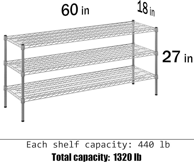 Regal Altair 18" Deep x 60" Wide x 27" Height Wire Shelving Kit | 3-Tier | NSF Commercial Storage Rack Unit