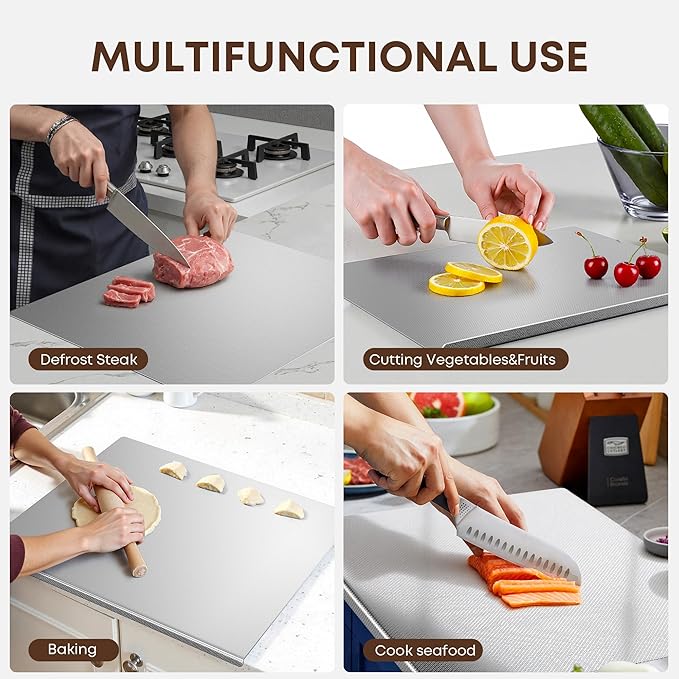 KORVOS Stainless Steel Cutting Board, 304 Stainless Steel Cutting Boards for Kitchen, Upgraded Anti-Scratch & Anti-Slip Surface, Large Metal Board for Meat Fruits Vegetables Baking, 23.6" x 19.6"