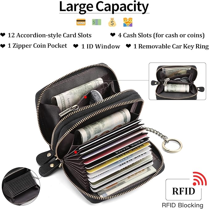 GOIACII Small Genuine Leather Wallet for Women, RFID Blocking Credit Card Holder Wallet