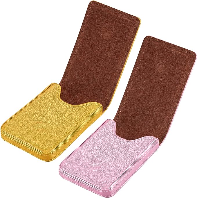 Outus 2 Pieces Business Card Holder, PU Leather Business Card Case Pocket Wallet with Magnetic Shut for Christmas Gift Men Women(Yellow and Pink,Classic)