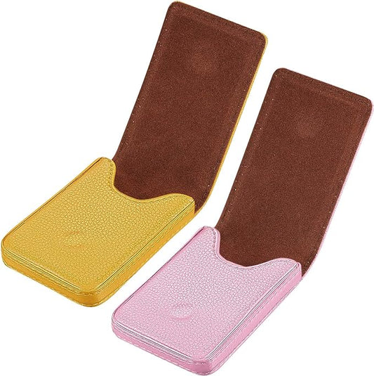 Outus 2 Pieces Business Card Holder, PU Leather Business Card Case Pocket Wallet with Magnetic Shut for Christmas Gift Men Women(Yellow and Pink,Classic)