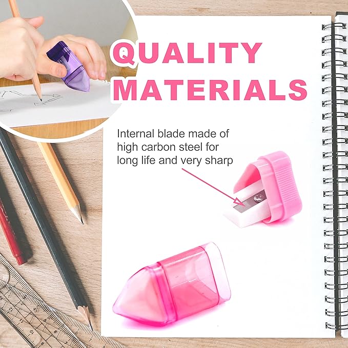Sonuimy Manual Pencil Sharpeners with Eraser, Compact Small Colored Pencil Sharpener, Handheld Pencil Sharpener for No.2/HB Pencil Kids Adults Students School Class Home Office (Built-in Eraser)