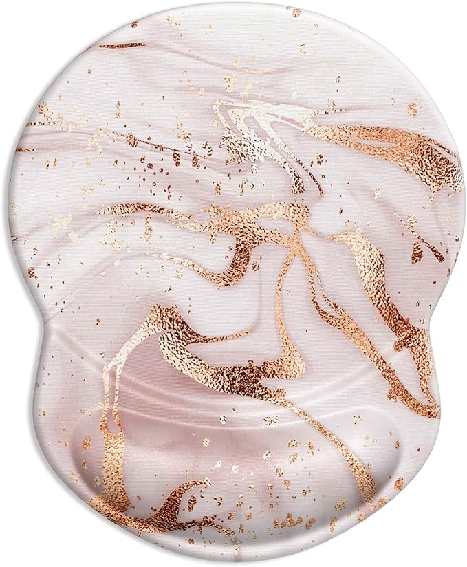 ITNRSIIET Ergonomic Mouse Pad with Gel Wrist Support Small Wrist Rest Smooth Surface Non-Slip PU Base Comfortable Office Supplies Pain Relief, 8.7 x 7.2 inches, Rose Gold Marbling