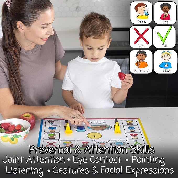 Speech Therapy Placemats for Autism & Non-Verbal Kids (6 Pack) – Visual Communication Boards, ABA Therapy Tools, Toddler Speech Delay Aids – Smarty Mats Waterproof Wipe-Clean Mealtime Mats