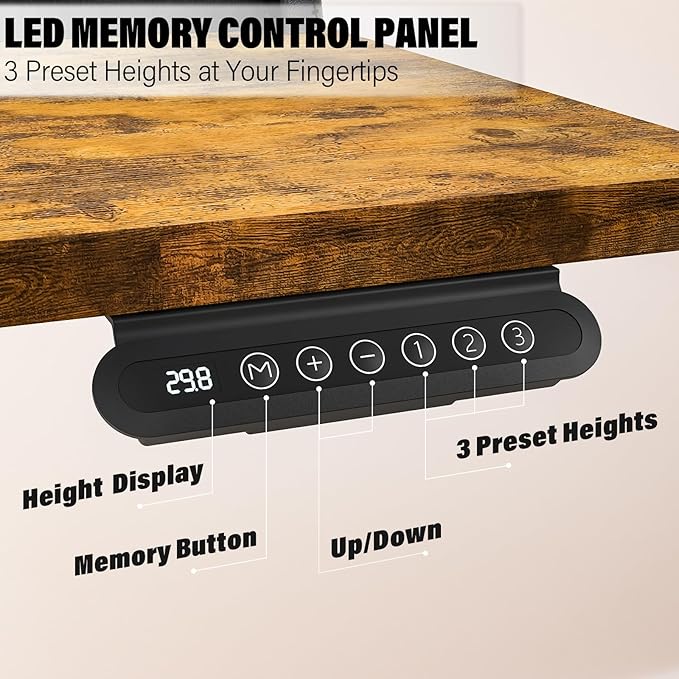 Kingant 48 x 24 Inch Electric Standing Desk with 4 Drawers, Height Adjustable Sit to Stand Computer Desk with Storage Shelf and C-Clamp Mount Compatibility for Home Office, Rustic Brown