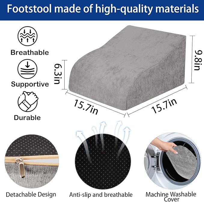 Opuvidity Foot Rest for Under Desk at Work, Ergonomic Under Desk Footrest with Washable Cover for Office, Home & Gaming Leg Elevation Pillow Dark Gray