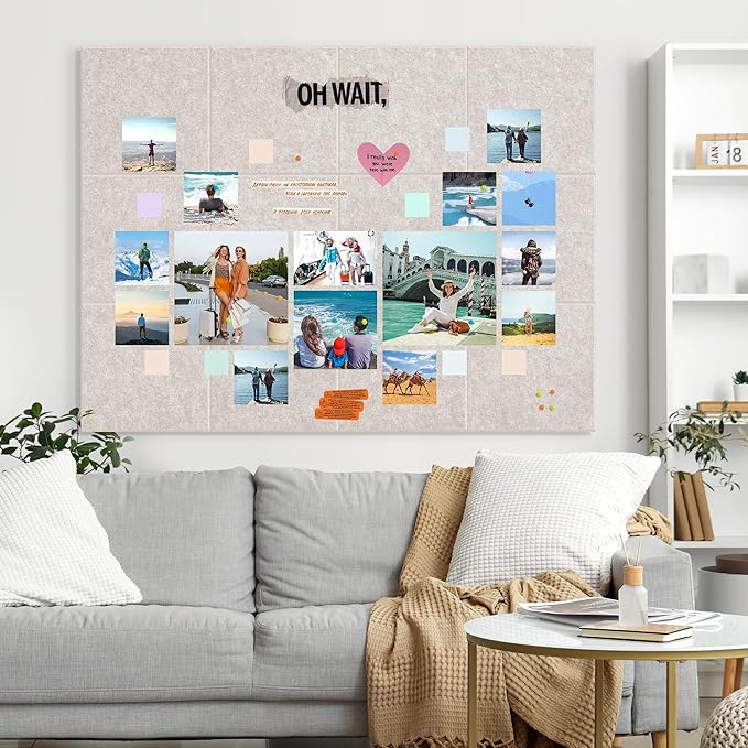 AKTOP Cork Board Bulletin Board 47"x35", 12 Pack Removable Felt Cork Board Tiles for Wall, Large Corkboard Notice Pin Board for Office, School & Home, 48 Safe Adhesive Tabs, 20 Push Pins, Latte