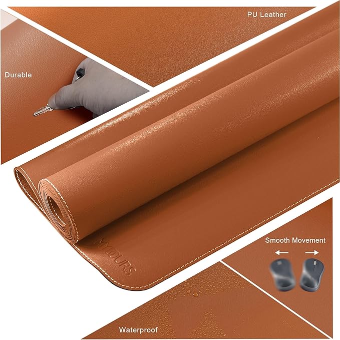 Mydours 55" x 28" PU Leather Desk Mat, Huge Gaming Mouse Pad XXXL,Dual-Sided Multifunctional Portable Desk Pad Blotter,Easy Clean Keyboard Computer Desktop Protector for Gift Office Home (Brown)