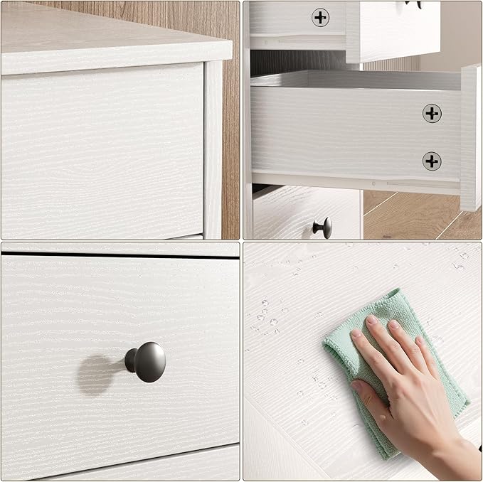 TUSY 5 Drawer File Cabinet - 31.5" H Wood Vertical Filings Chest Under Desk, Classic File Storage Cabinet for Home Office, Small Printer Stand with Drawers, 15.75" W x 19.69" D x 31.5" H, White