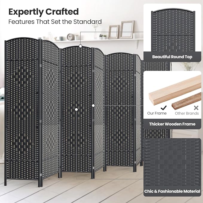 Cocosica 8 Panel Room Divider,6Ft Folding Privacy Screen,Tall - Extra Wide Foldable Panel Partition Wall Divider with Diamond Double-Weaved Hand-Woven Design Room Screen Divider