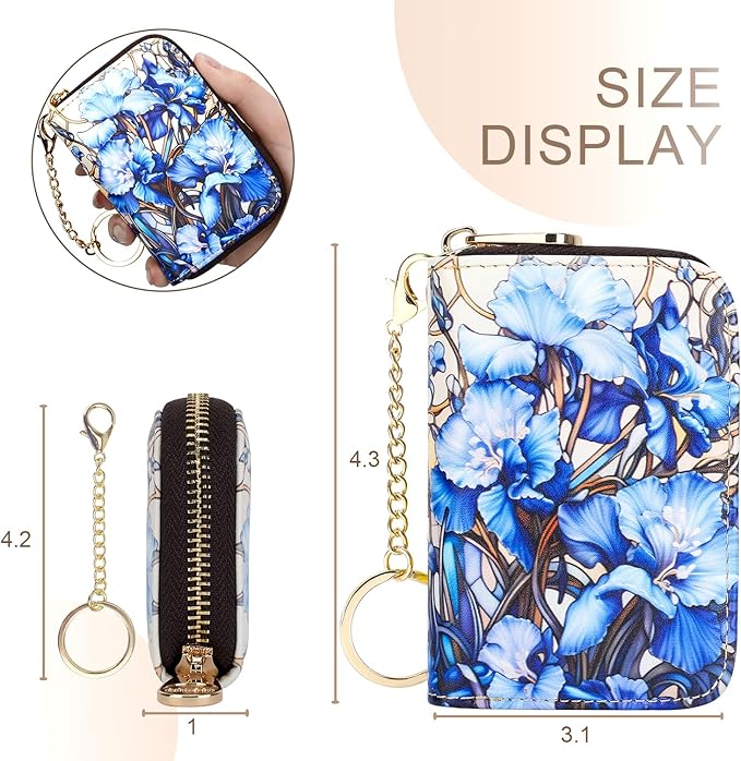 APHISON RFID Credit Card Holder Wallets for Women Leather Zipper Card Case for Ladies Keychain Wallet