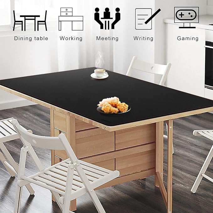 ZORESYN Leather Desk pad (47.24" x 31.50") - pu Leather Desk mat with Suede Base - Large Gaming Mouse pad Waterproof Table Mat Desktop Writing Pad Mouse Mat (Black)