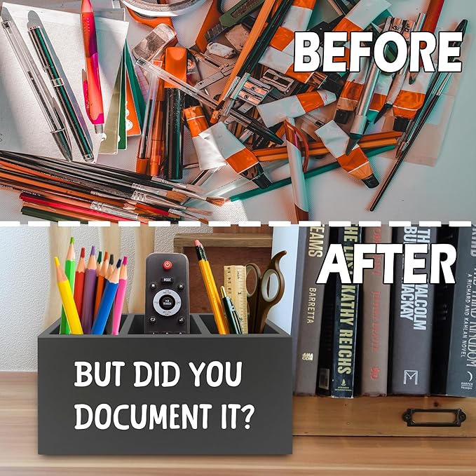 XPH Funny But Did You Document It Black Pen Pencil Holder Organizer for Desk, HR Human Resources Gifts, Office Humor Gifts, Wooden Box Sign for Office Workplace Desk Tabletop Decorations