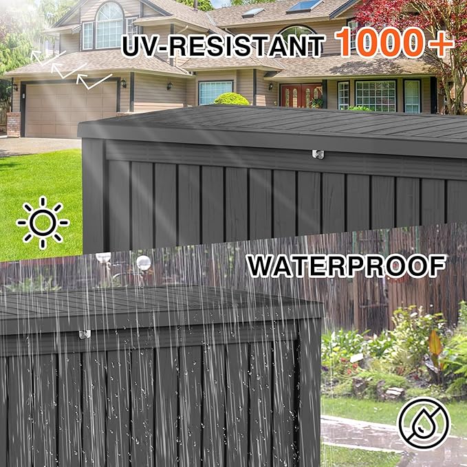Decksplore 270 Gallon Outdoor Storage Box Waterproof Lockable Resin Deck Box Large, Patio Storage Bin for Pool Accessories Cushion Furniture, Garden Tools, UV-Resistant Outside Delivery Black