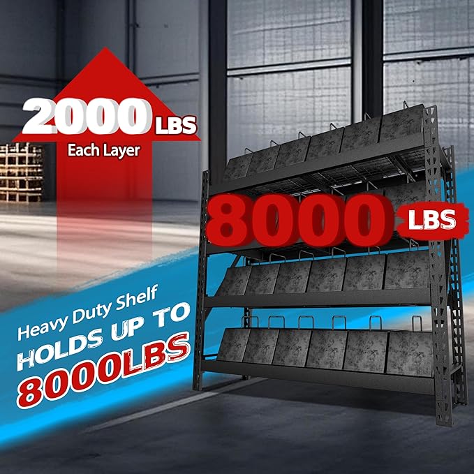 Yardenaler 8000LBS 78 "W x 24 "D x 72 "H Garage Shelving, 4-Tier Industrial Iron Shelving Unit Garage Storage Rack for Basement Warehouse, Black