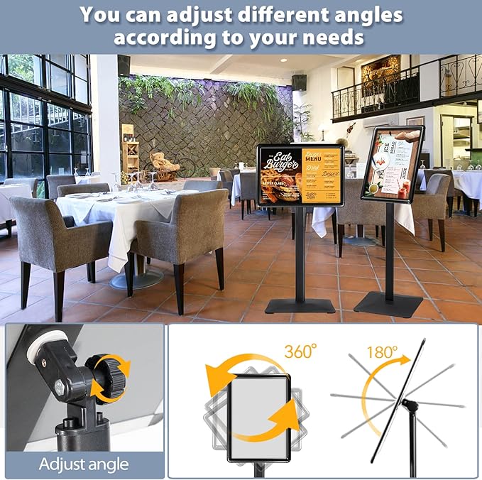 Sign Holder Stand, Heavy-Duty 8.5x11 Inch Aluminum Floor Stand for Posters & Signs | Includes PVC Plastic Sleeve & Weighted Base | Black Poster Display Stand