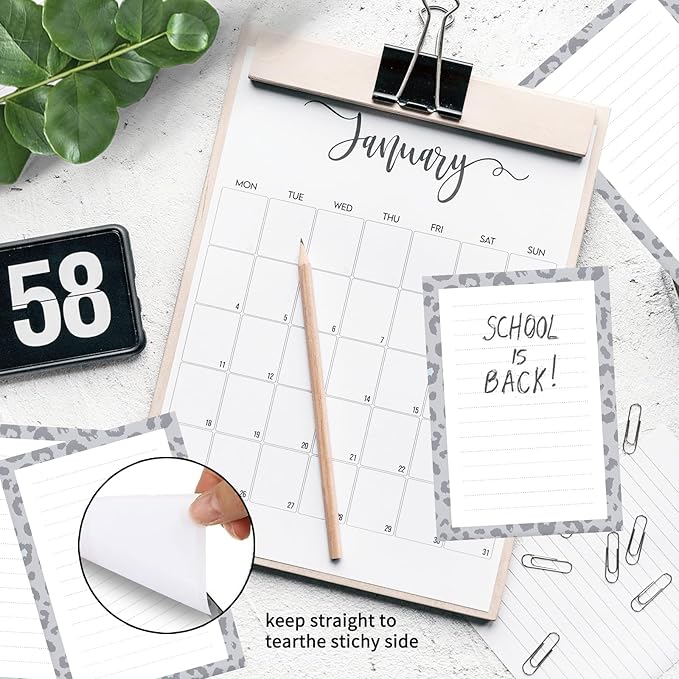 SXboxing Sticky Notes 4X6 Inches, 2 Pack Large Cute Self-Stick Pads, Bright Funny Memo Pads Easy to Stick for Home, Office Grey Cute Leopard