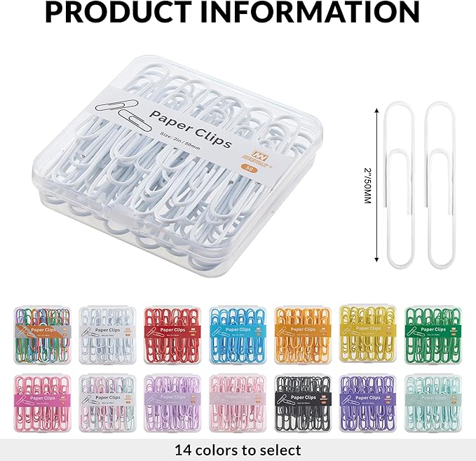 NEEWAY Colorful Large Paper Clips, 2 Inch Jumbo Paper Clips, 150 Count, 3 Pack of 50 (White)