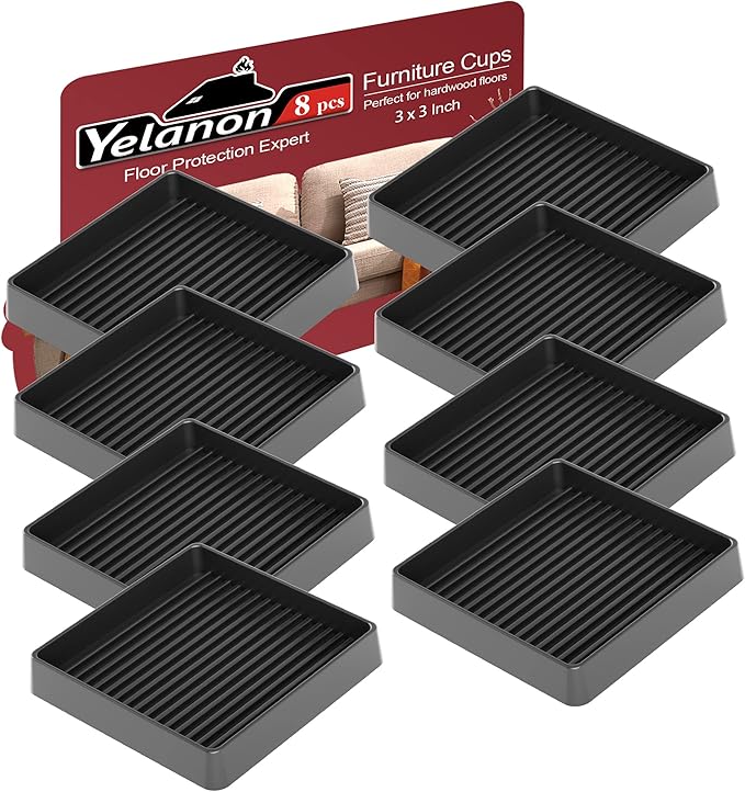 Yelanon Non Slip Furniture Pads for Hardwood Floors -8 Pcs 3” Furniture Coasters Cups, Anti Skid Furniture Grippers Rubber Feet, Floor Protectors for Furniture Bed Couch Stoppers Black