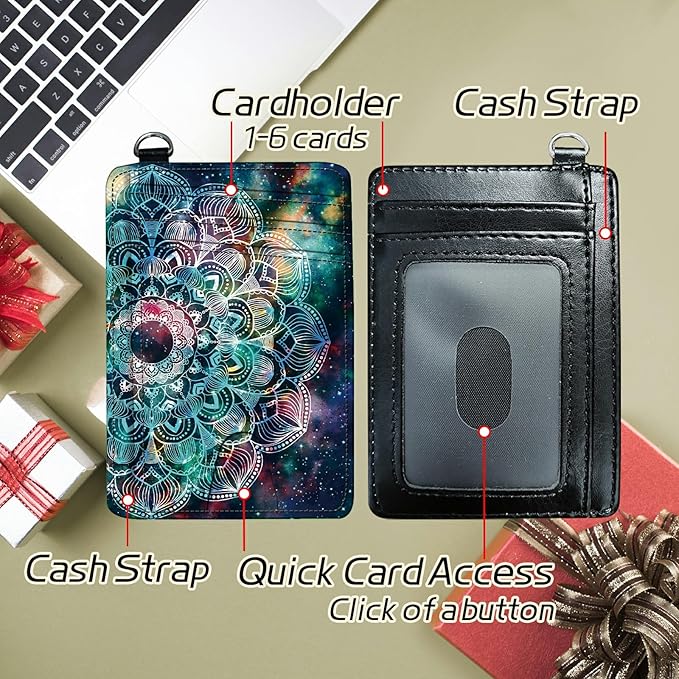 BWEGRHE Small Travel Wallets, Art Mandalas Slim Minimalist Front Pocket Wallet with Wristlet, RFID Blocking PU Leather Credit Card Holder with ID Window Change Purse for Men Women