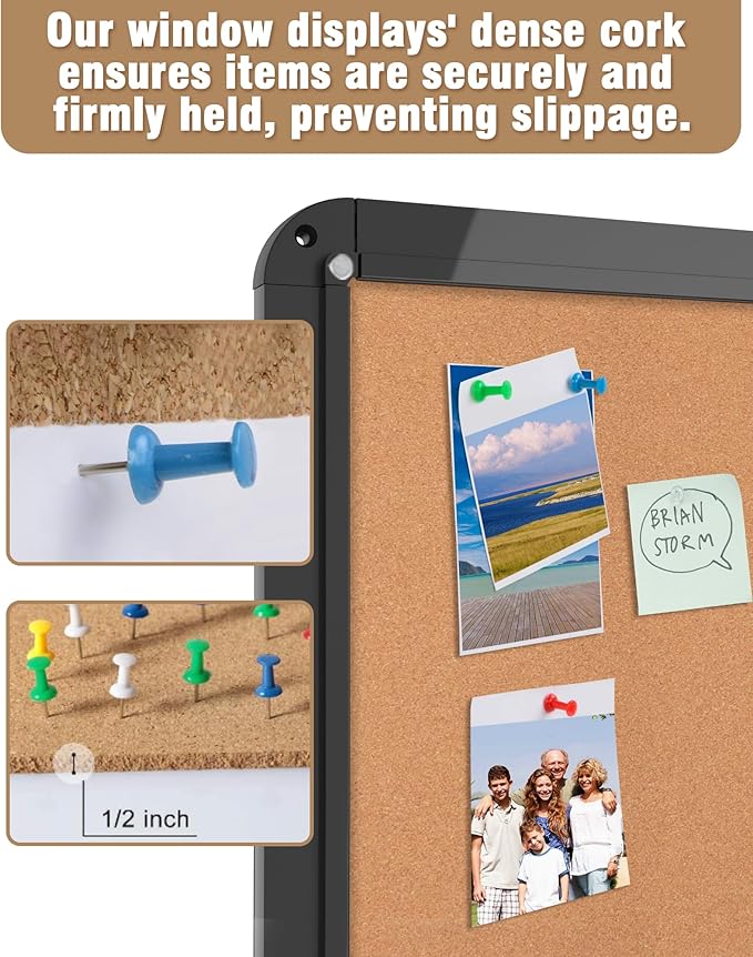 Mifuro 36"x24" Enclosed Bulletin Board, Lockable Weather-Resistant Aluminum Cork Noticeboard for School & Office, Black Frame w/Cork