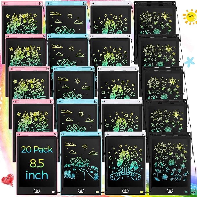 Zhehao 20 Pack LCD Writing Tablet for Kids: 8.5 Inch Colorful Drawing Doodle Boards - Reusable Erasable Doodle Board Educational Learning Toys Gifts for Toddlers Ages 3-8 Party Favors(Pastel,Cute)