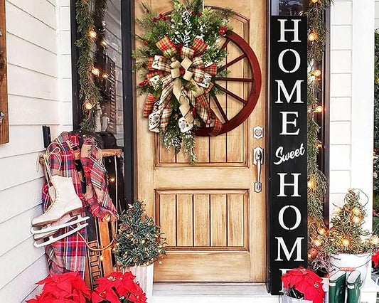 Home Sweet Home Sign for Front Door, Wood Rustic Front Porch Décor, Farmhouse Porch Sign Decorations, Outdoor Signs for Porch, Indoor Outdoor Decorations, Vertical 6ft (Black)