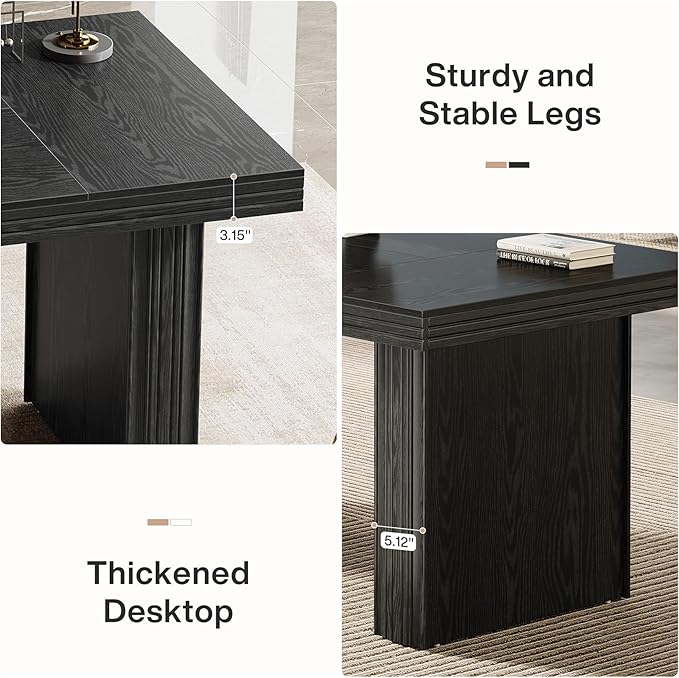 Tribesigns 63" Executive Desk, Large Office Computer Desk with Heavy-Duty Legs and Thickened Desktop, Elegant Writing Workstation Study Table Conference Table for Office, Black