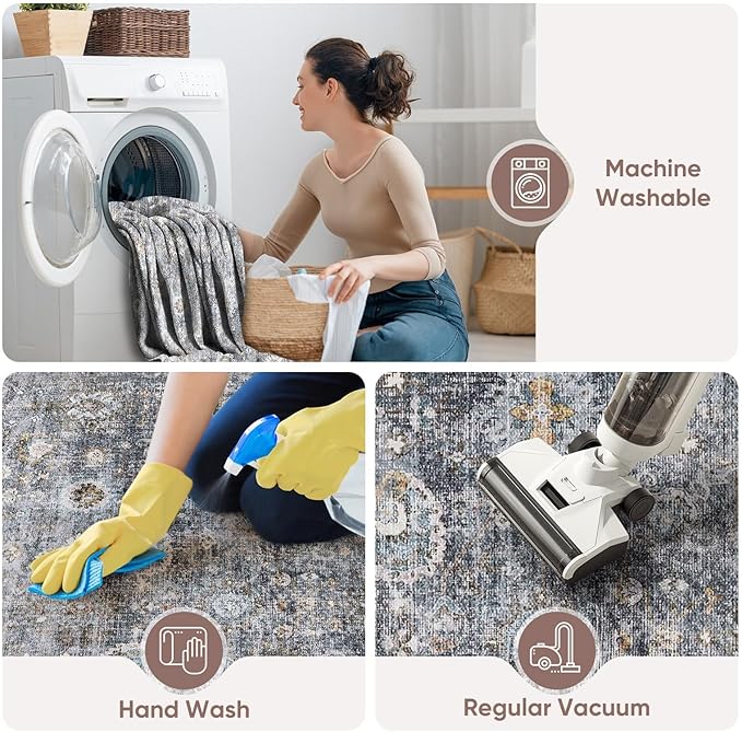Runners for Hallways Kitchen Runner Rug Non Slip 2'x10' Long Washable Rugs with Rubber Backing Soft Vintage Carpet Runner for Hallways, Kitchen, Laundry, Bedroom, Bathroom (Grey)
