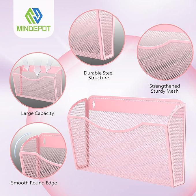 MINDEPOT Wall File Organizer,Hanging Wall Mounted File Folder Binder Holder Mail Organizer for Office,Home and School Supplies