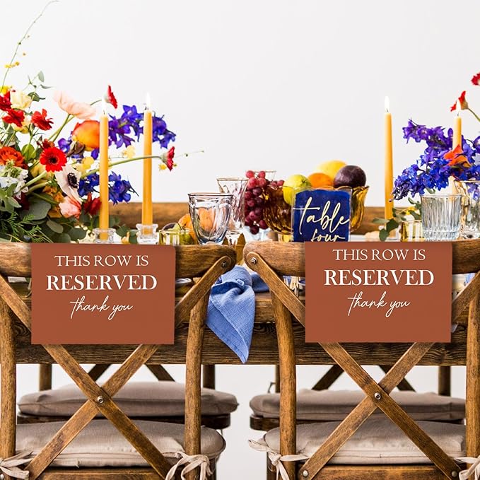 ChissNook Reserved Seating Chair Signs, This Row Is Reserved Pew Cloths Seating Placeholder for Church Pews, Fall Terracotta Wedding Decorations for Reception Parties Event (Burnt Orange, 4 PCS)