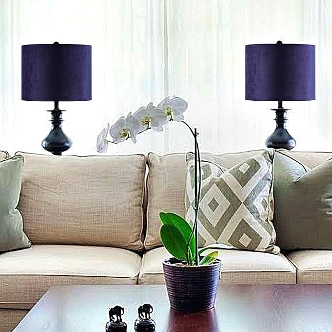 Dark Blue Velvet Drum Lamp Shade Modern Lampshade 13``Top×13``Bottom×10``High(Spider) Medium Lamp Shade for Table & Bedside Lamp Replacement Lampshades in Hand Crafted - By GO&SO