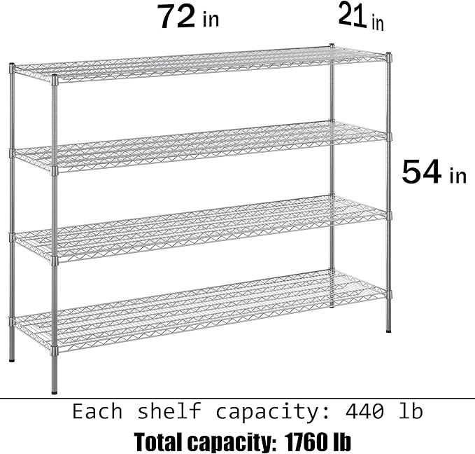 Regal Altair 21" Deep x 72" Wide x 54" Height Wire Shelving Kit | 4-Tier | NSF Commercial Storage Rack Unit