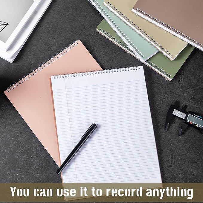 Maitys 6 Pcs Legal Pad Steno Spiral Notebook 8.5" x 11" Top Bound Spiral Pads Hard Cover College Ruled Notepad 70 Sheet Pad for School Office University Home(Stylish Color,Classic Style)